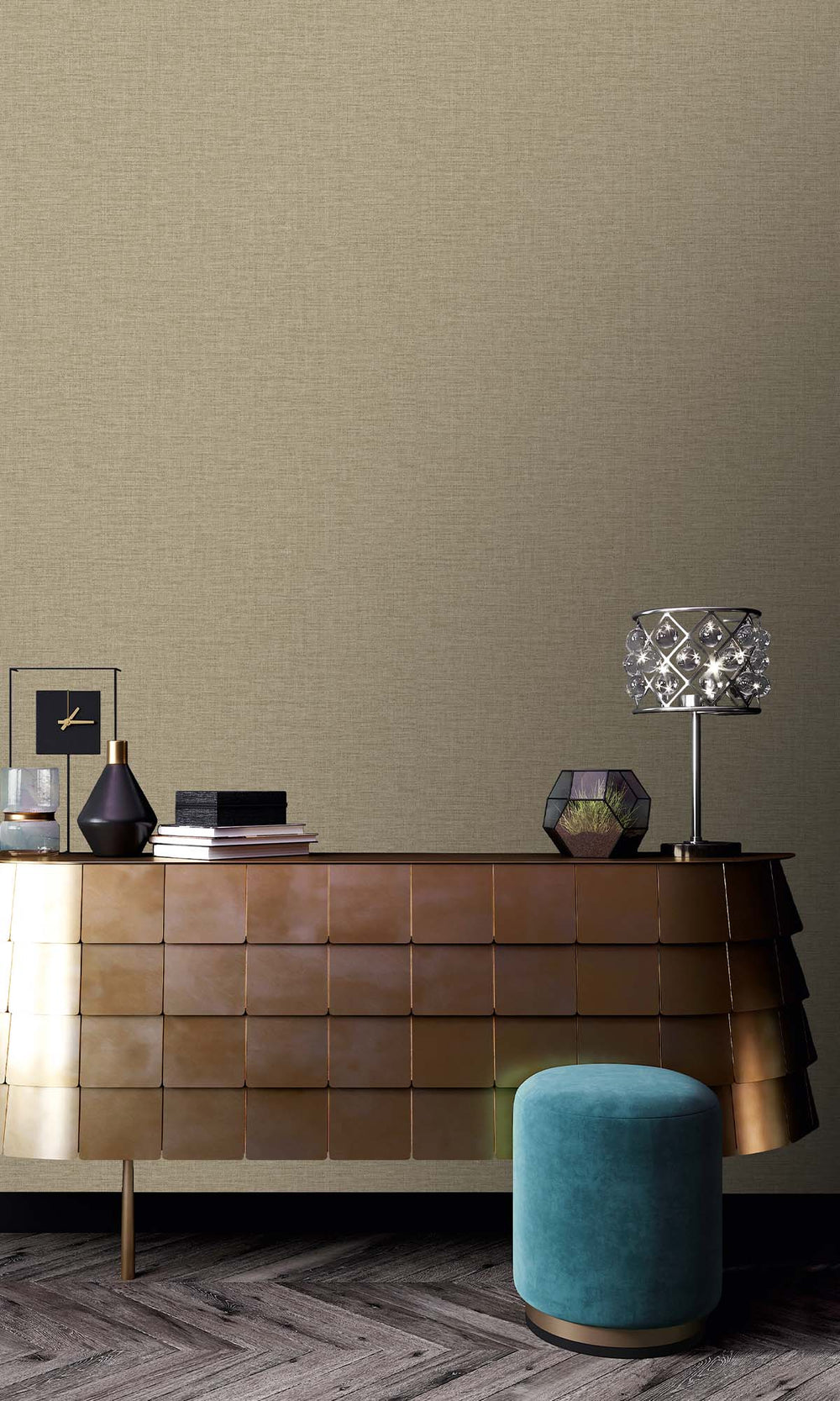 Bauhaus Tan Faux Linen Weave Wallpaper R10468