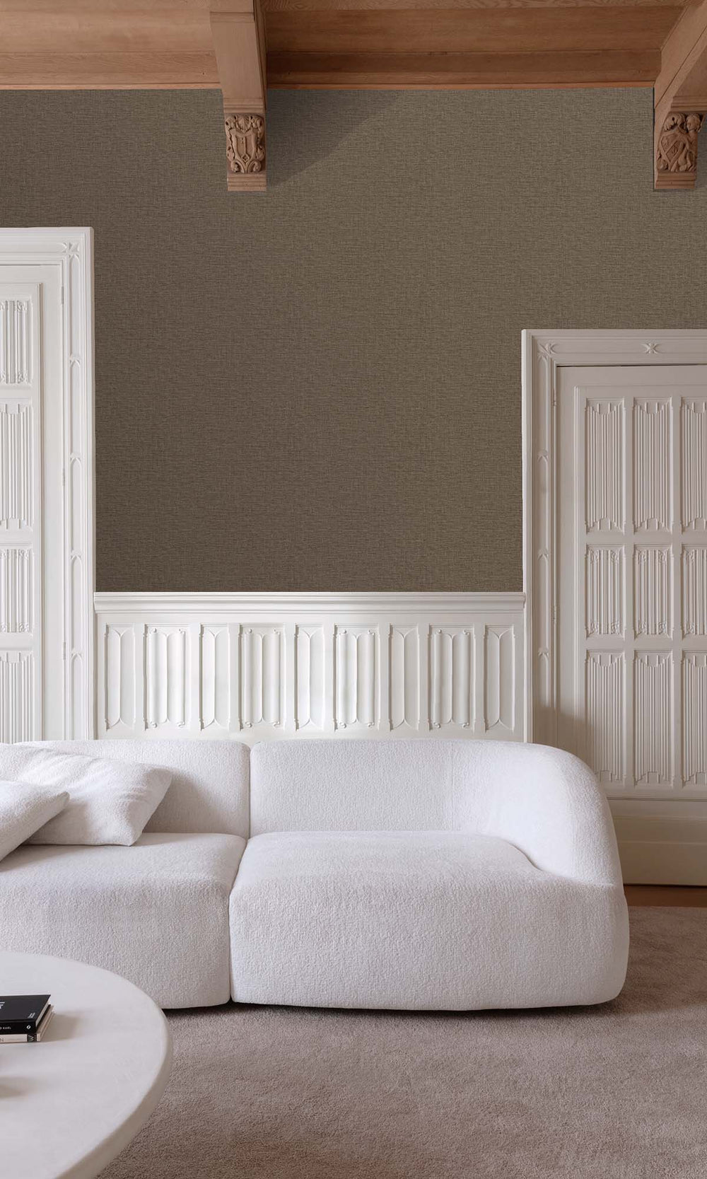 Friar's Brown Faux Linen Weave Wallpaper R10476