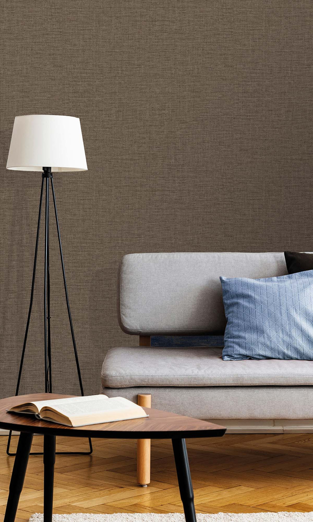 Friar's Brown Faux Linen Weave Wallpaper R10476