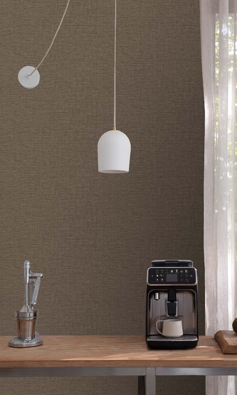 Friar's Brown Faux Linen Weave Wallpaper R10476