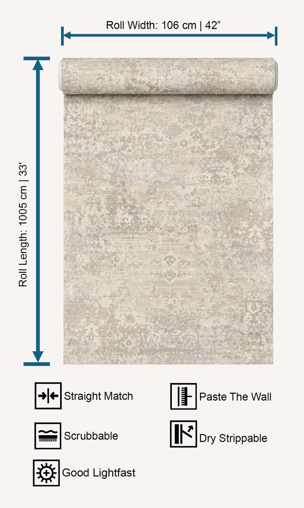 Ecru White Abstract Damask Wallpaper R10506
