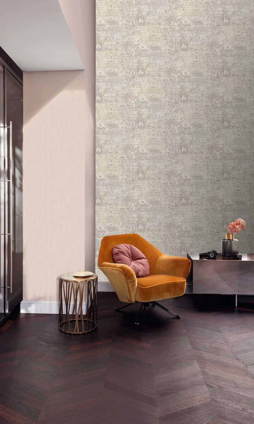 Ecru White Abstract Damask Wallpaper R10506