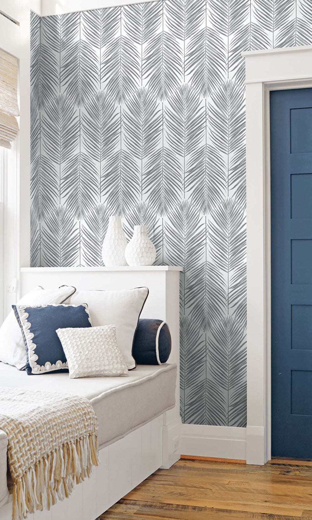 Enchanted Silver Caribbean Palm Leaves Peel & Stick Wallpaper RPS10512