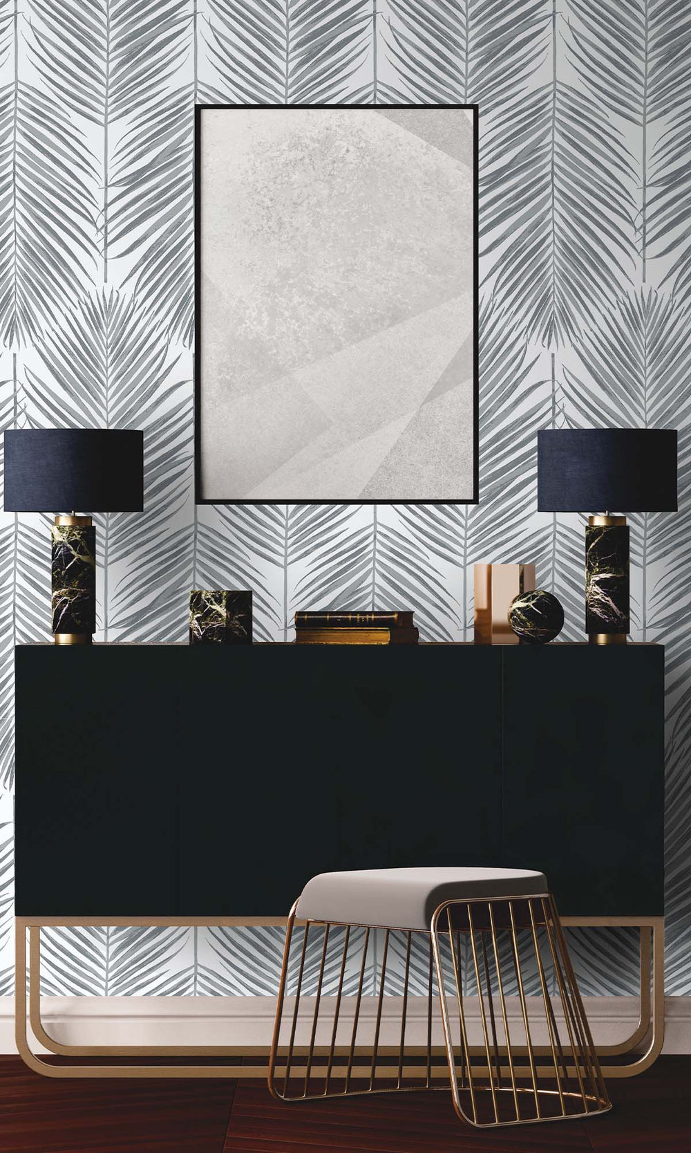 Enchanted Silver Caribbean Palm Leaves Peel & Stick Wallpaper RPS10512