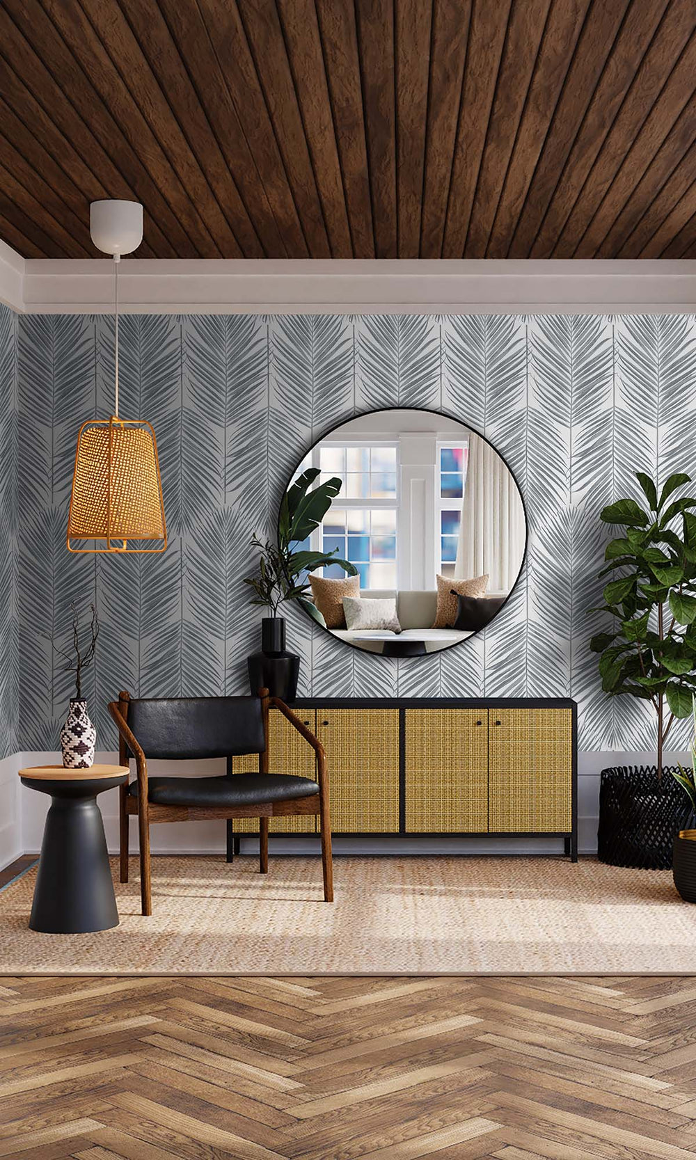 Enchanted Silver Caribbean Palm Leaves Peel & Stick Wallpaper RPS10512