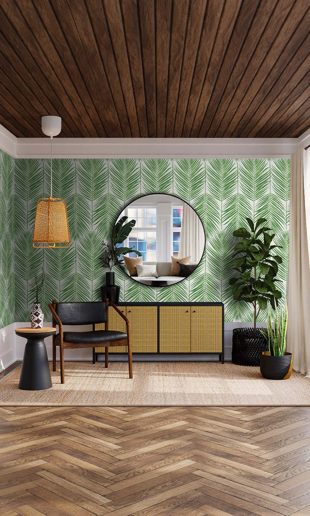 Emerald Ring Caribbean Palm Leaves Peel & Stick Wallpaper RPS10513