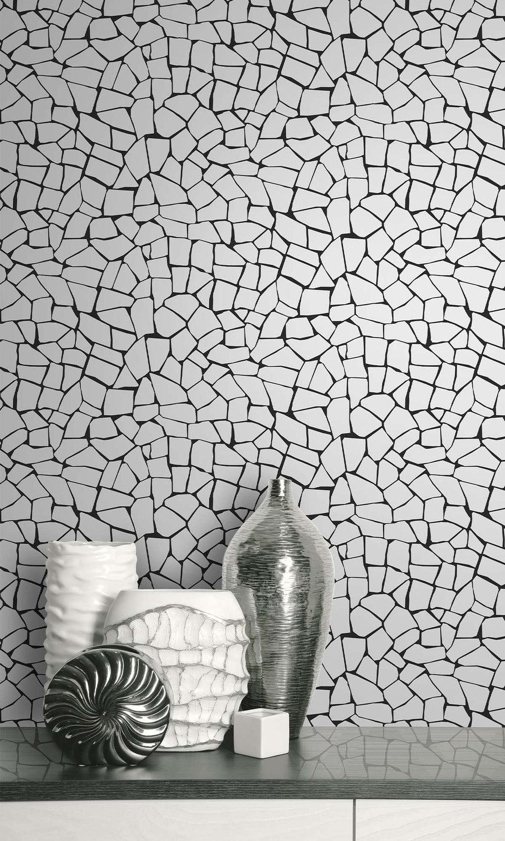 Pale Grey - Black Truffle Mosaic Stone Peel & Stick Wallpaper RPS10516
