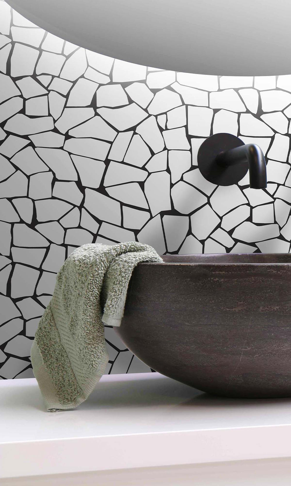 Pale Grey - Black Truffle Mosaic Stone Peel & Stick Wallpaper RPS10516