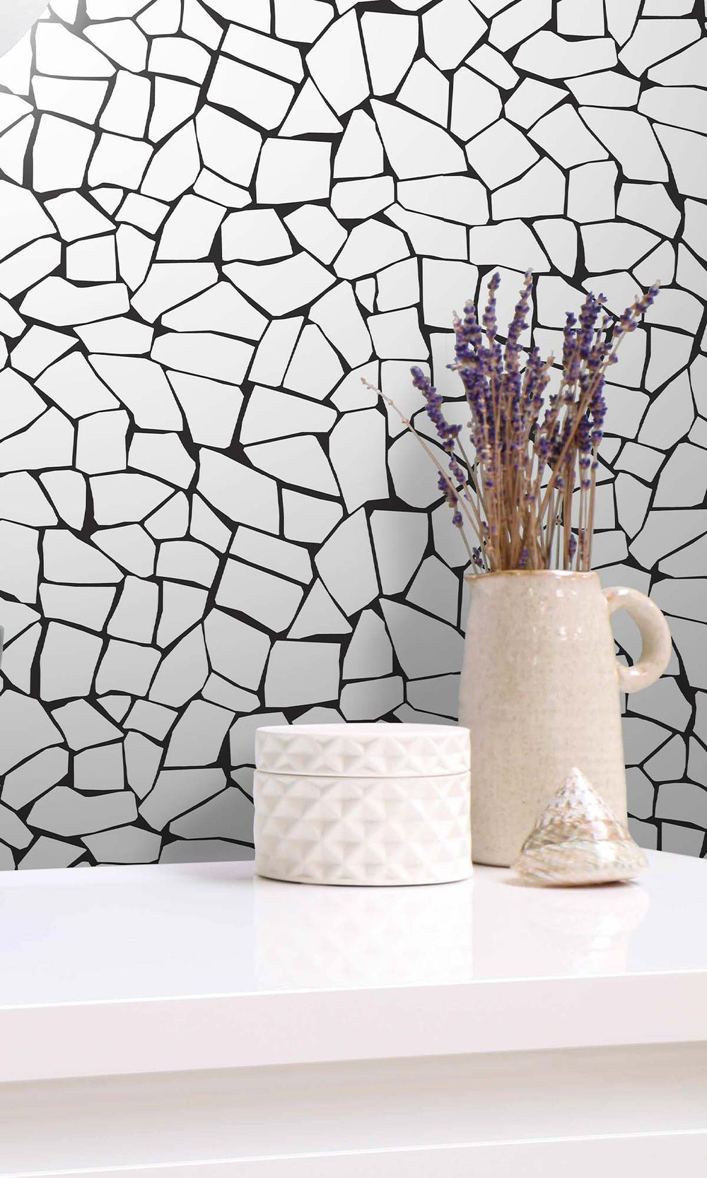 Pale Grey - Black Truffle Mosaic Stone Peel & Stick Wallpaper RPS10516