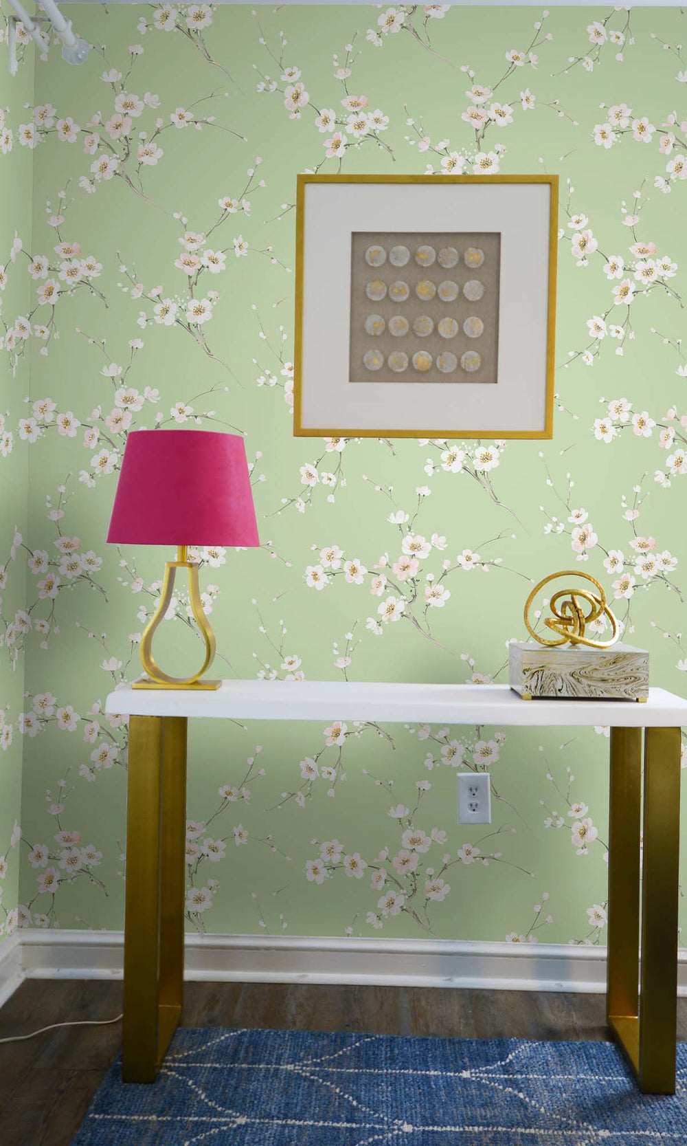 Light Sage Sakura Blossoms Peel & Stick Wallpaper RPS10517