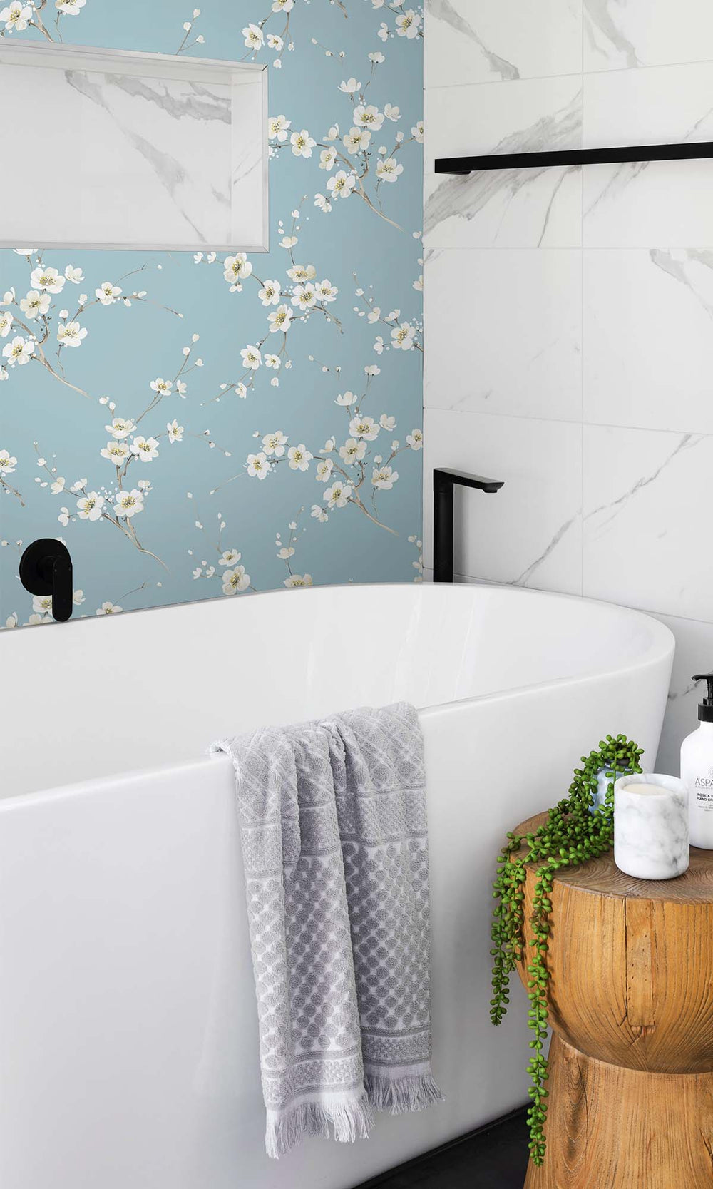 Starlight Blue Sakura Blossoms Peel & Stick Wallpaper RPS10518