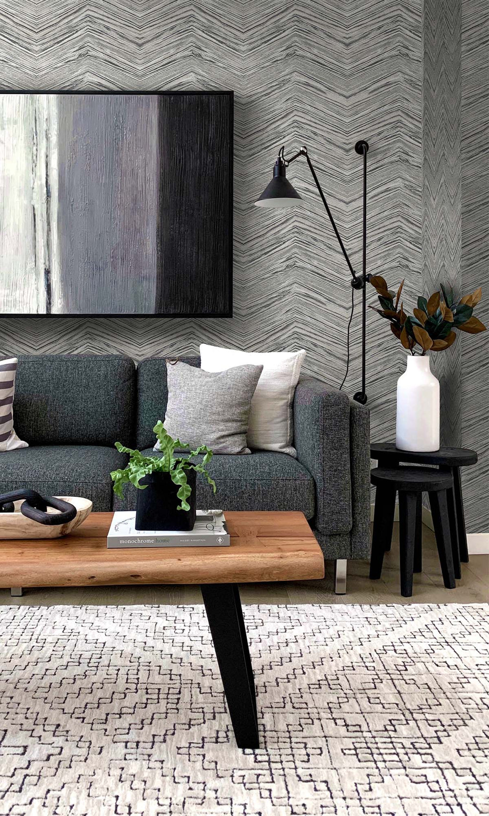 Tasman Gray Rustic Chevron Peel & Stick Wallpaper RPS10520