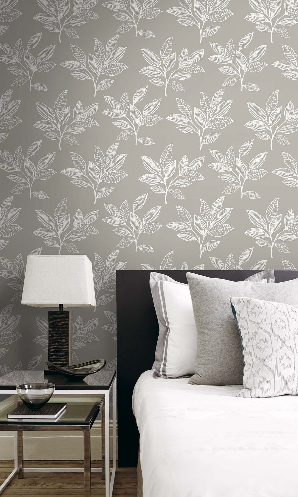 Silver Sand Boho Leaves Peel & Stick Wallpaper RPS10522