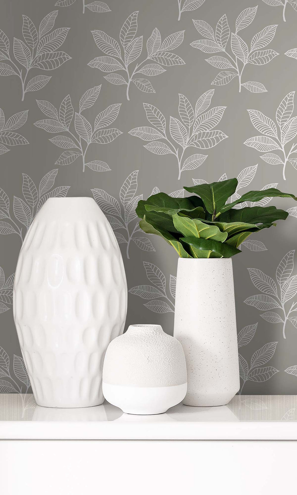 Silver Sand Boho Leaves Peel & Stick Wallpaper RPS10522