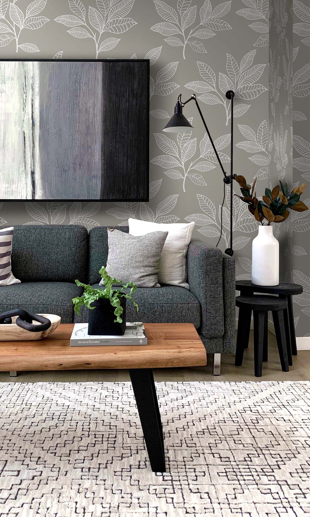 Silver Sand Boho Leaves Peel & Stick Wallpaper RPS10522