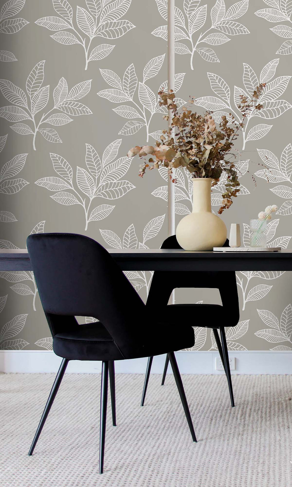 Silver Sand Boho Leaves Peel & Stick Wallpaper RPS10522