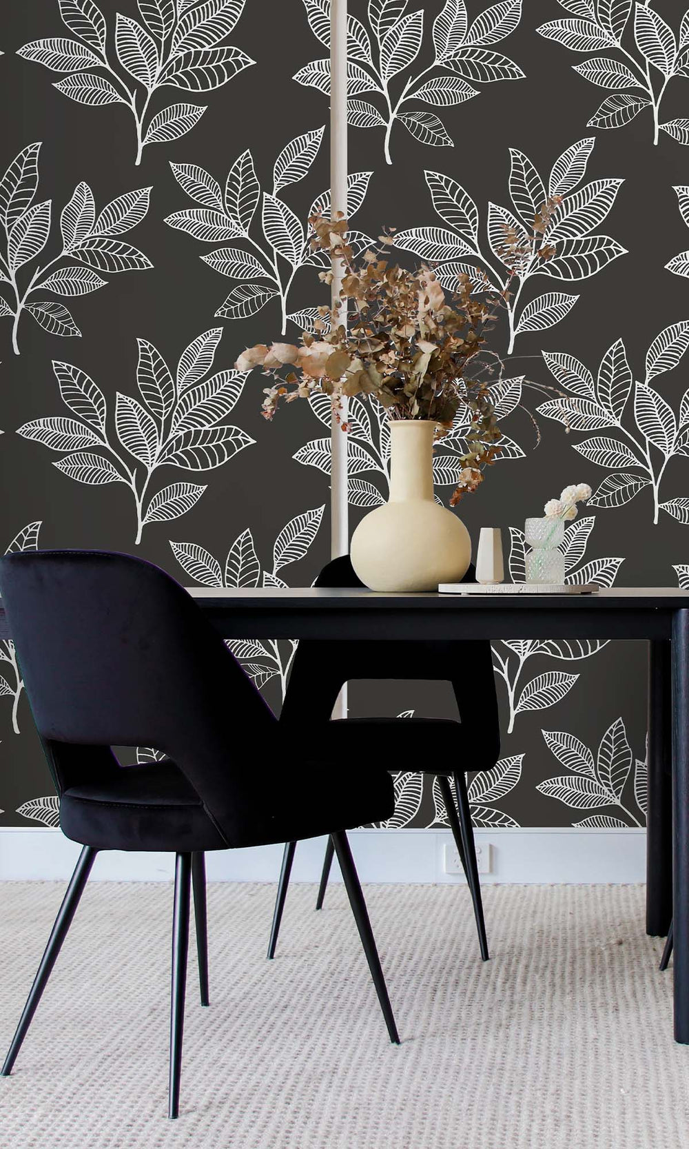 Onyx Boho Leaves Peel & Stick Wallpaper RPS10524