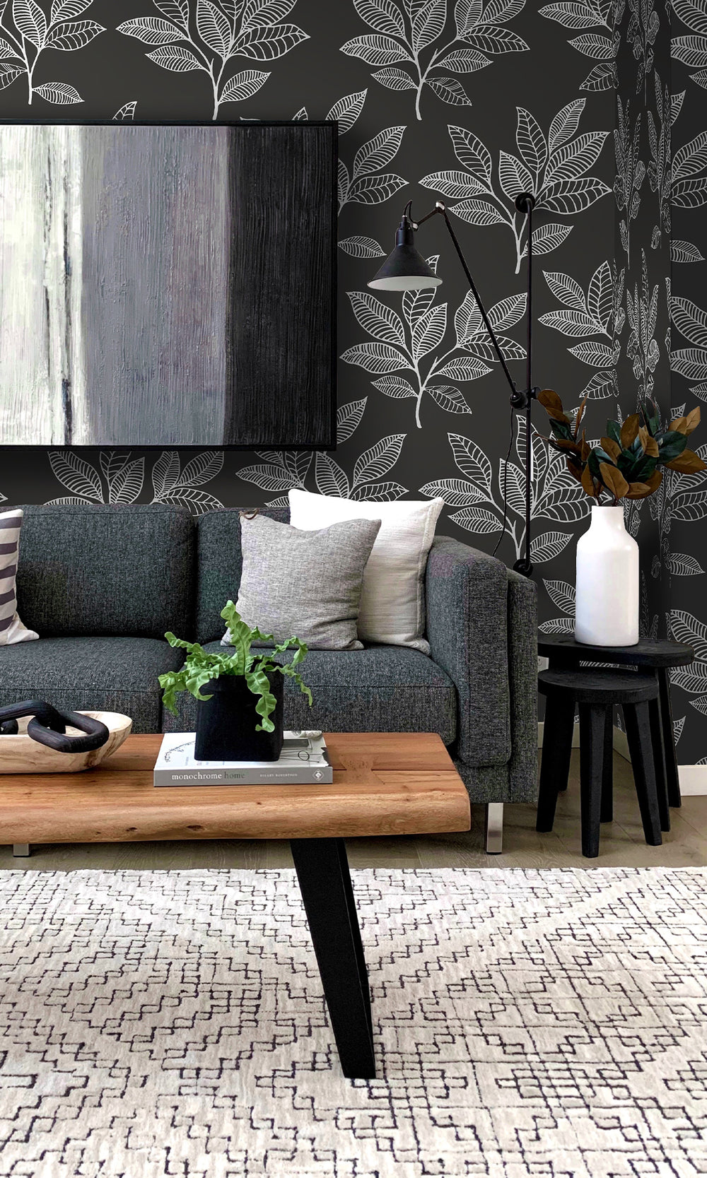 Onyx Boho Leaves Peel & Stick Wallpaper RPS10524