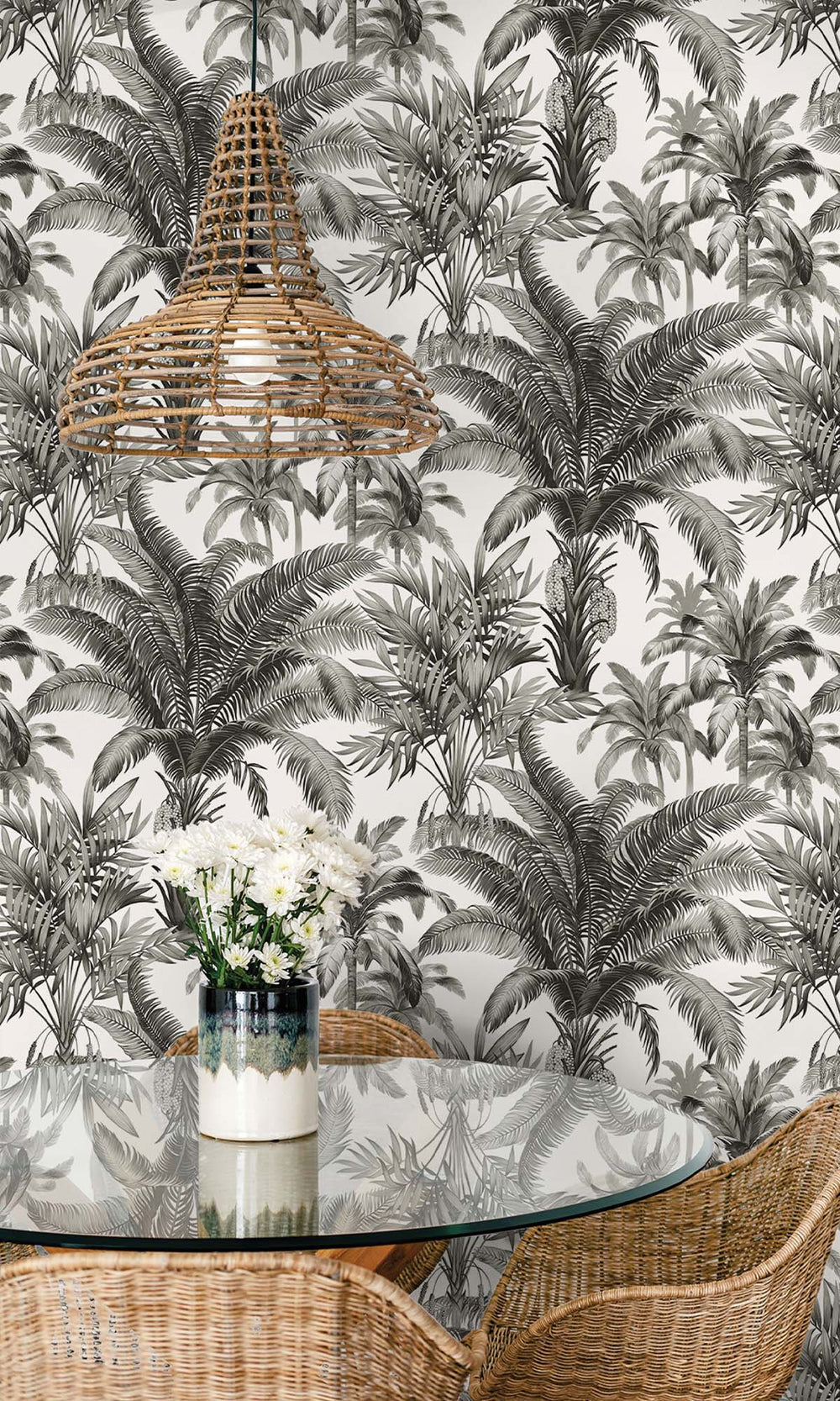 Black Olive Tropical Palm Trees Peel & Stick Wallpaper RPS10525