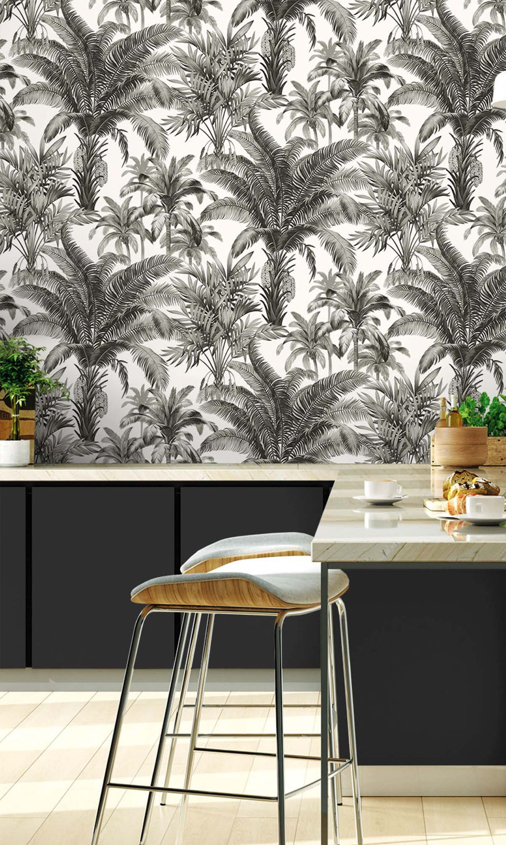 Black Olive Tropical Palm Trees Peel & Stick Wallpaper RPS10525