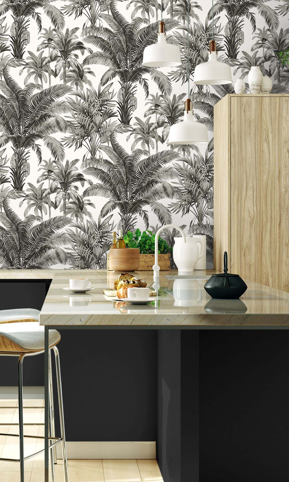Black Olive Tropical Palm Trees Peel & Stick Wallpaper RPS10525
