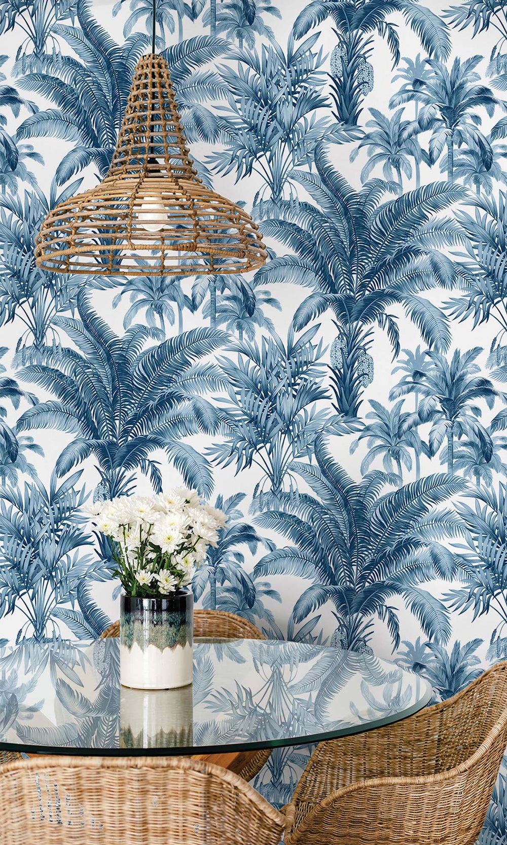 Blue Opal Tropical Palm Trees Peel & Stick Wallpaper RPS10526