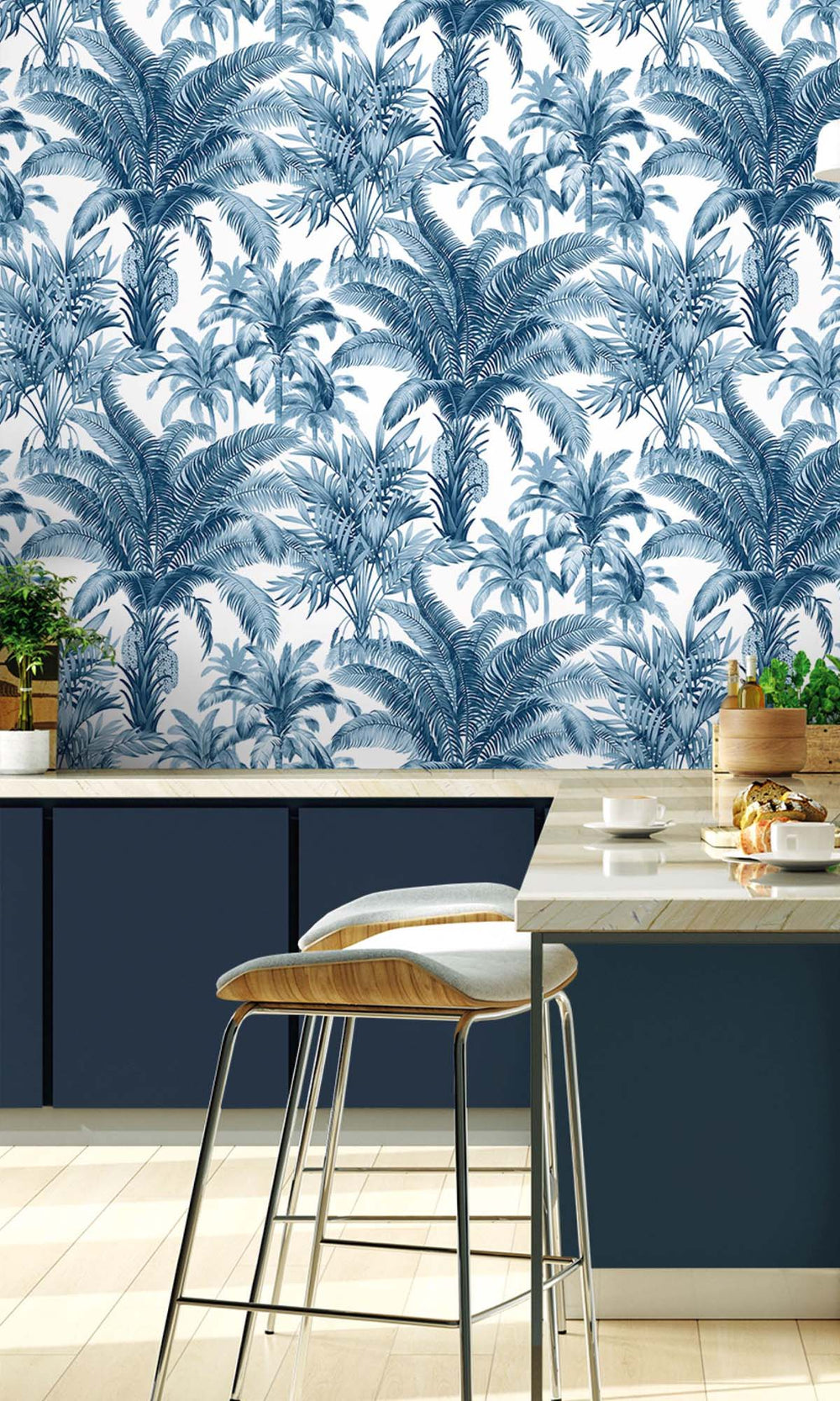 Blue Opal Tropical Palm Trees Peel & Stick Wallpaper RPS10526