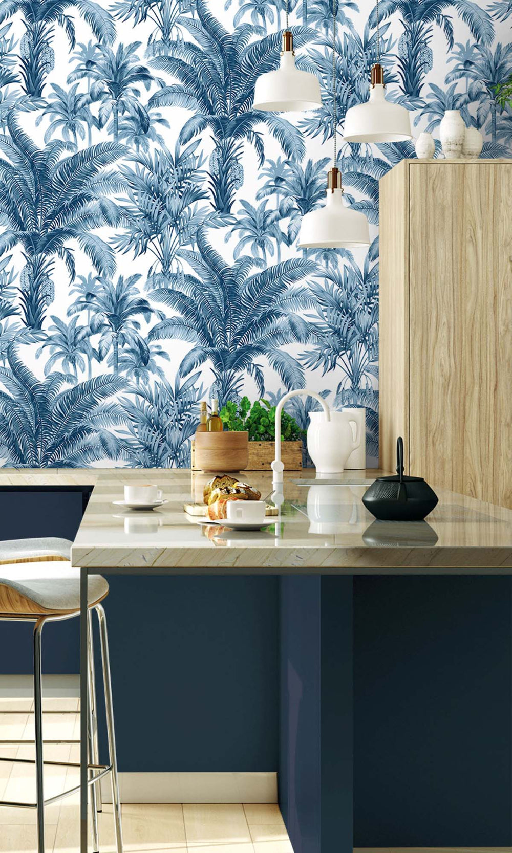 Blue Opal Tropical Palm Trees Peel & Stick Wallpaper RPS10526