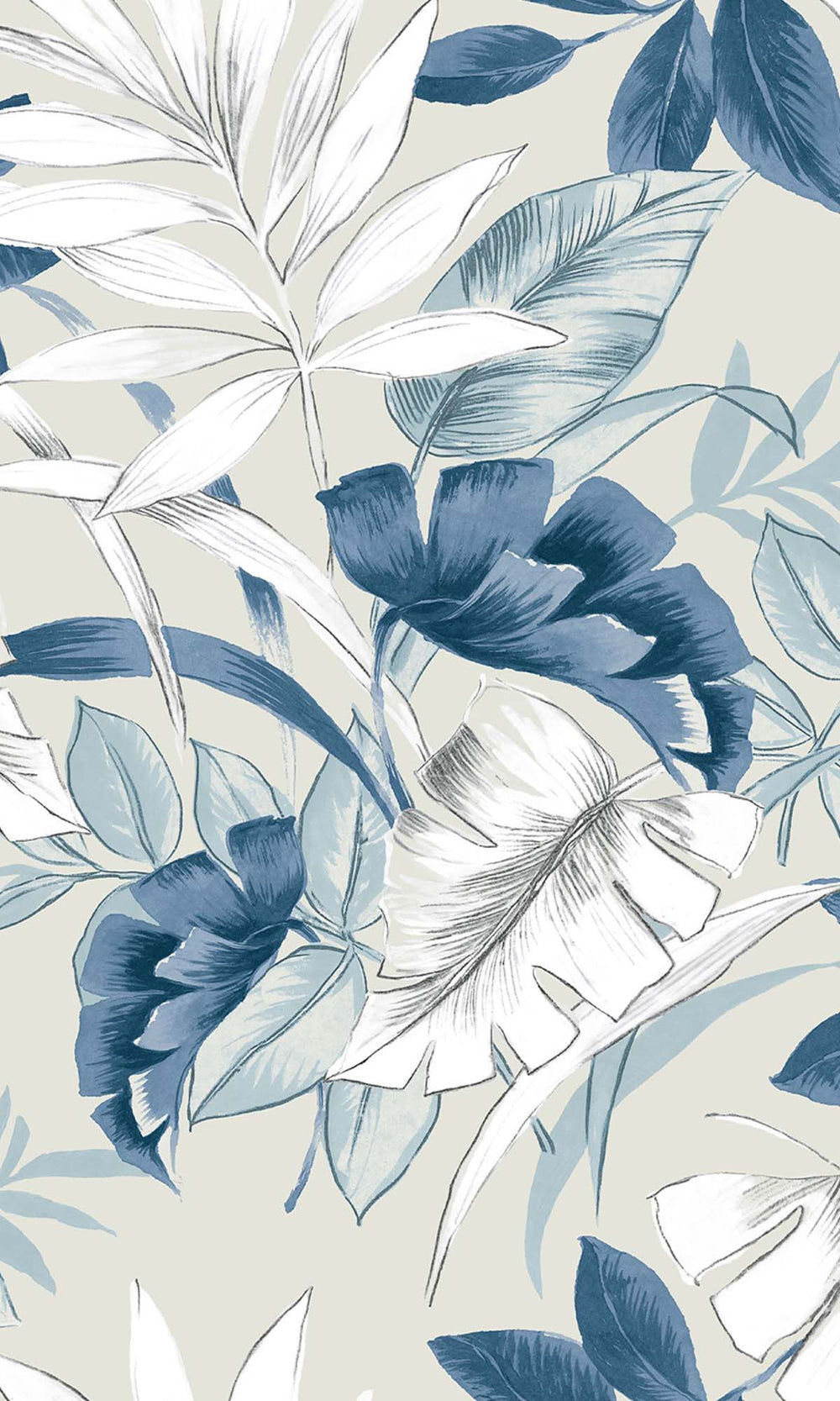 Greyish Blue Tropical Leaves Peel & Stick Wallpaper RPS10527