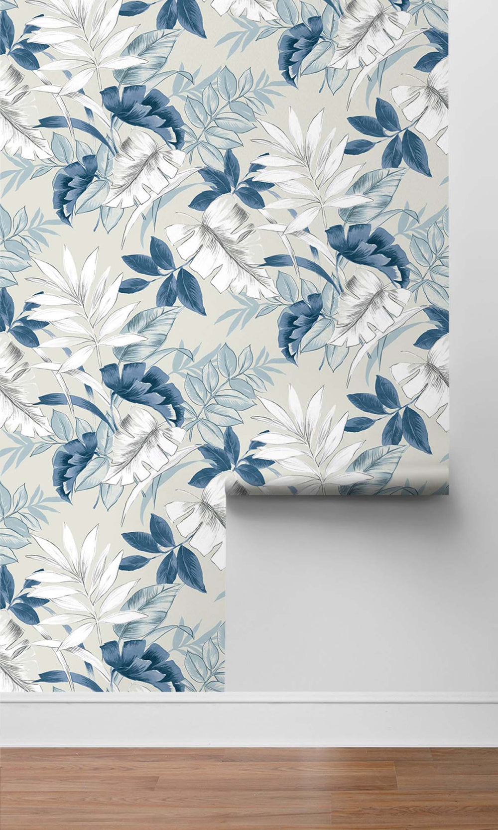 Greyish Blue Tropical Leaves Peel & Stick Wallpaper RPS10527