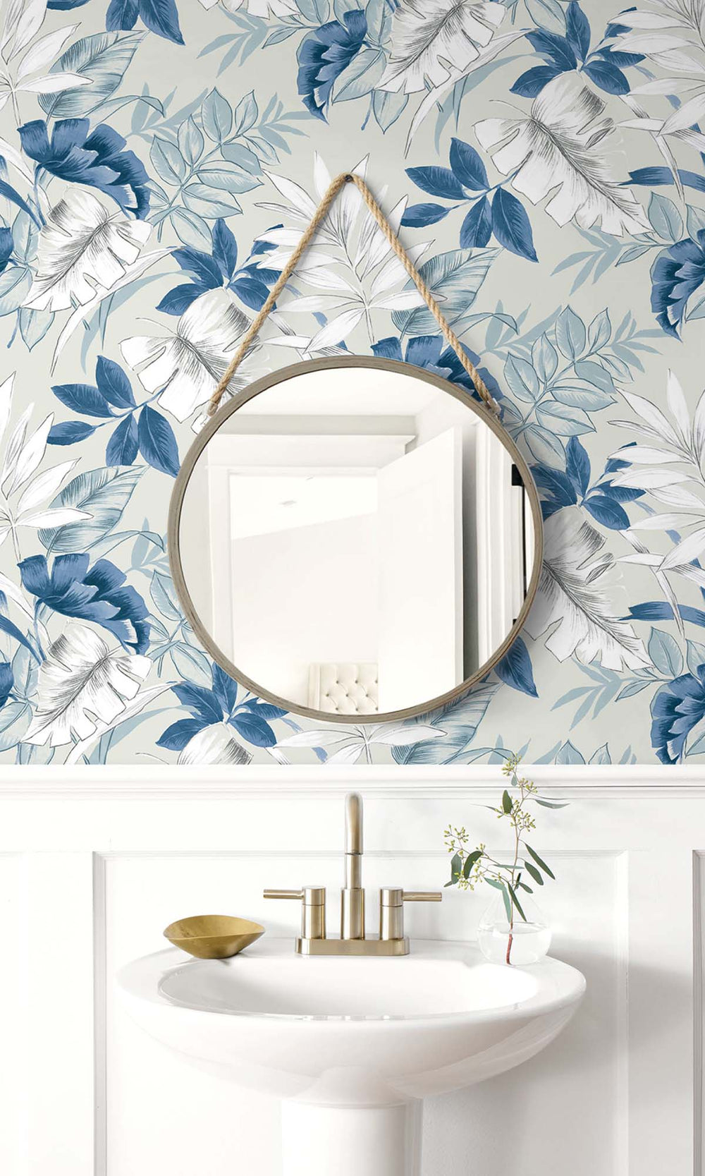 Greyish Blue Tropical Leaves Peel & Stick Wallpaper RPS10527