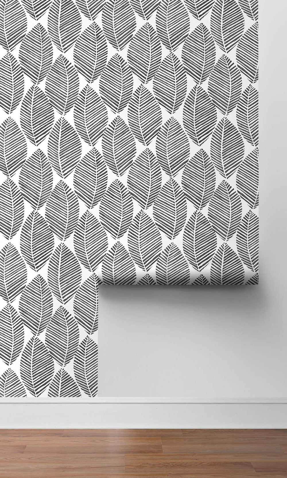 Black & White Pressed Leaves Peel & Stick Wallpaper RPS10528