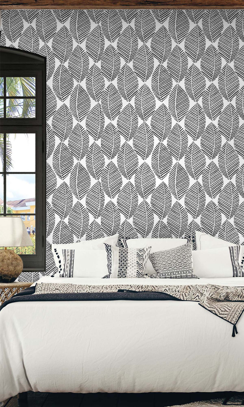 Black & White Pressed Leaves Peel & Stick Wallpaper RPS10528