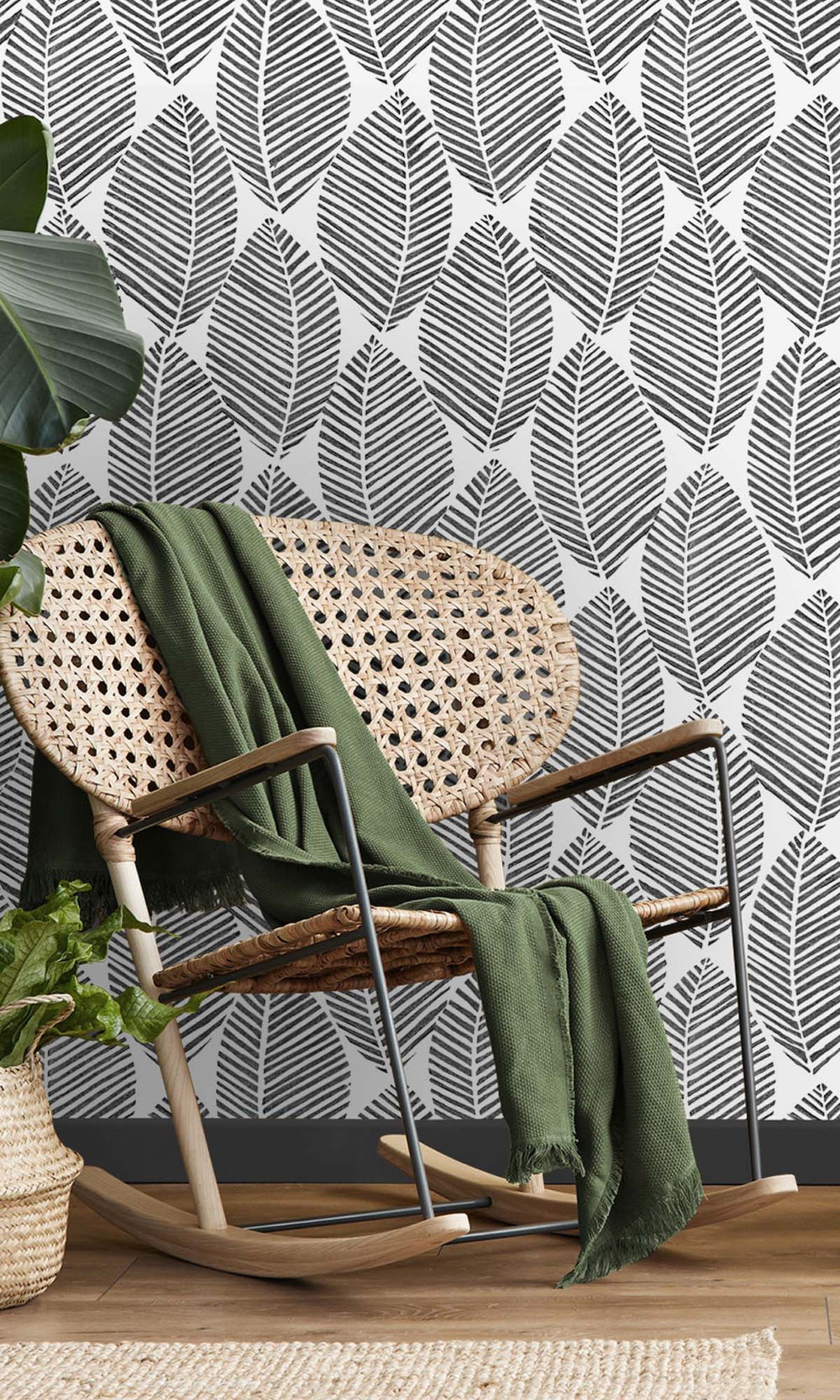 Black & White Pressed Leaves Peel & Stick Wallpaper RPS10528