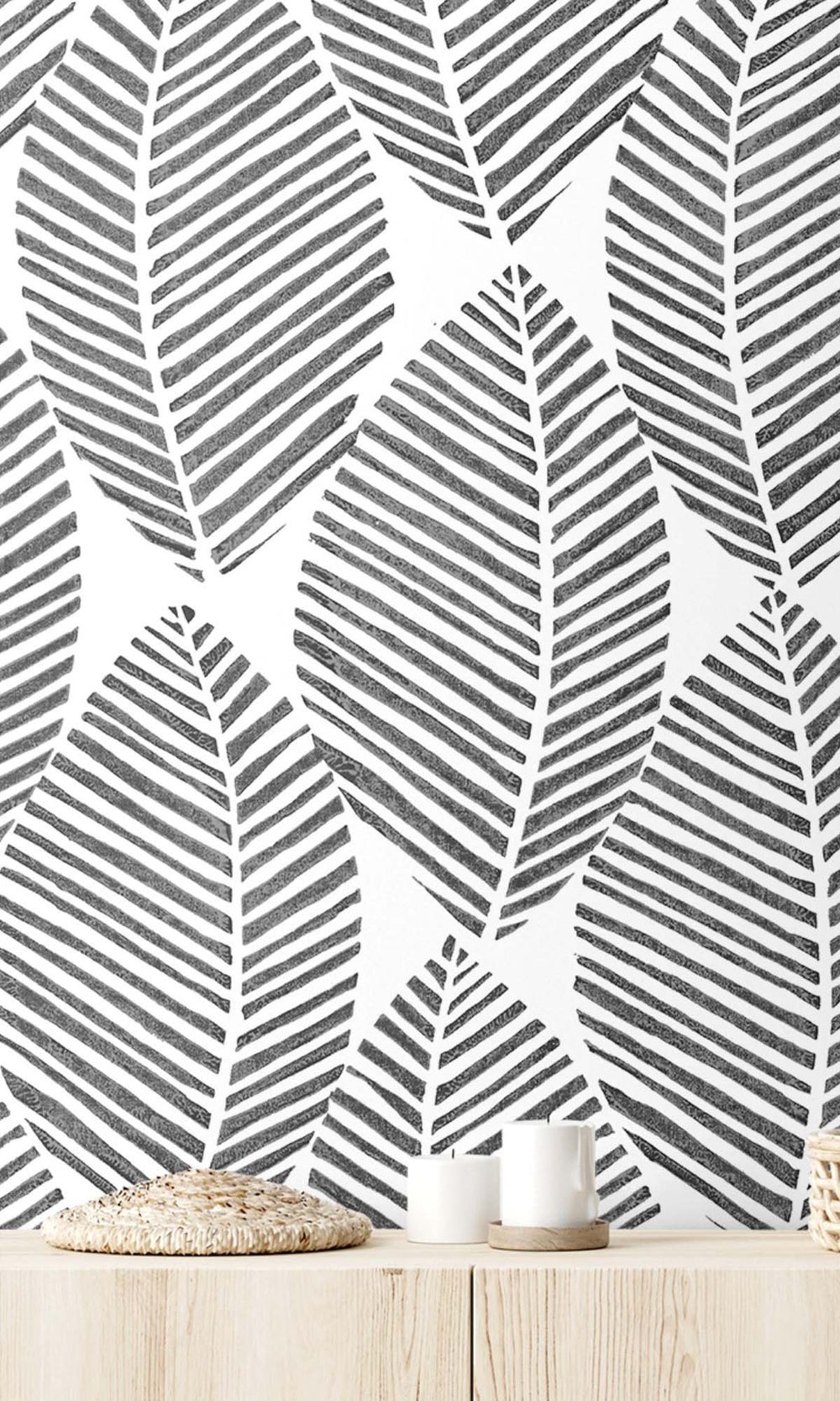 Black & White Pressed Leaves Peel & Stick Wallpaper RPS10528