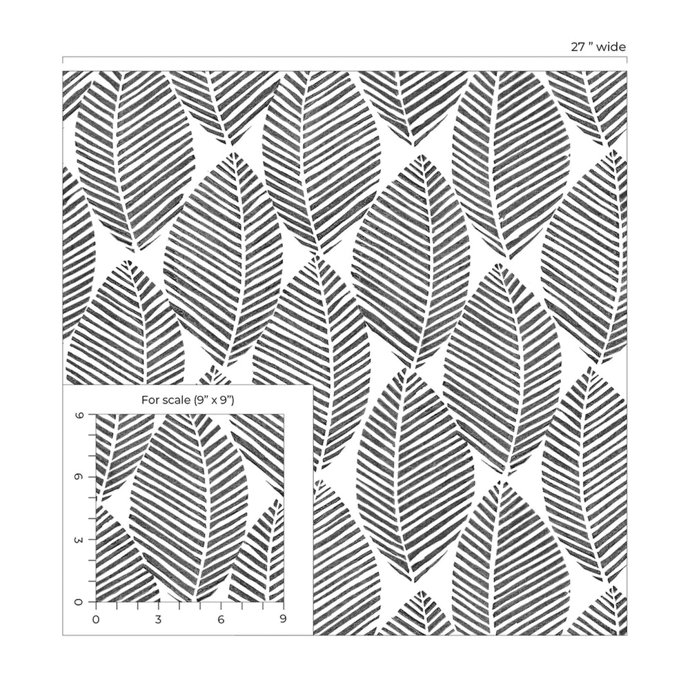 Black & White Pressed Leaves Peel & Stick Wallpaper RPS10528