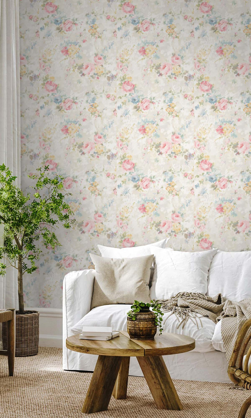 Blue - Multicolor Blooming Roses Peel & Stick Wallpaper RPS10533