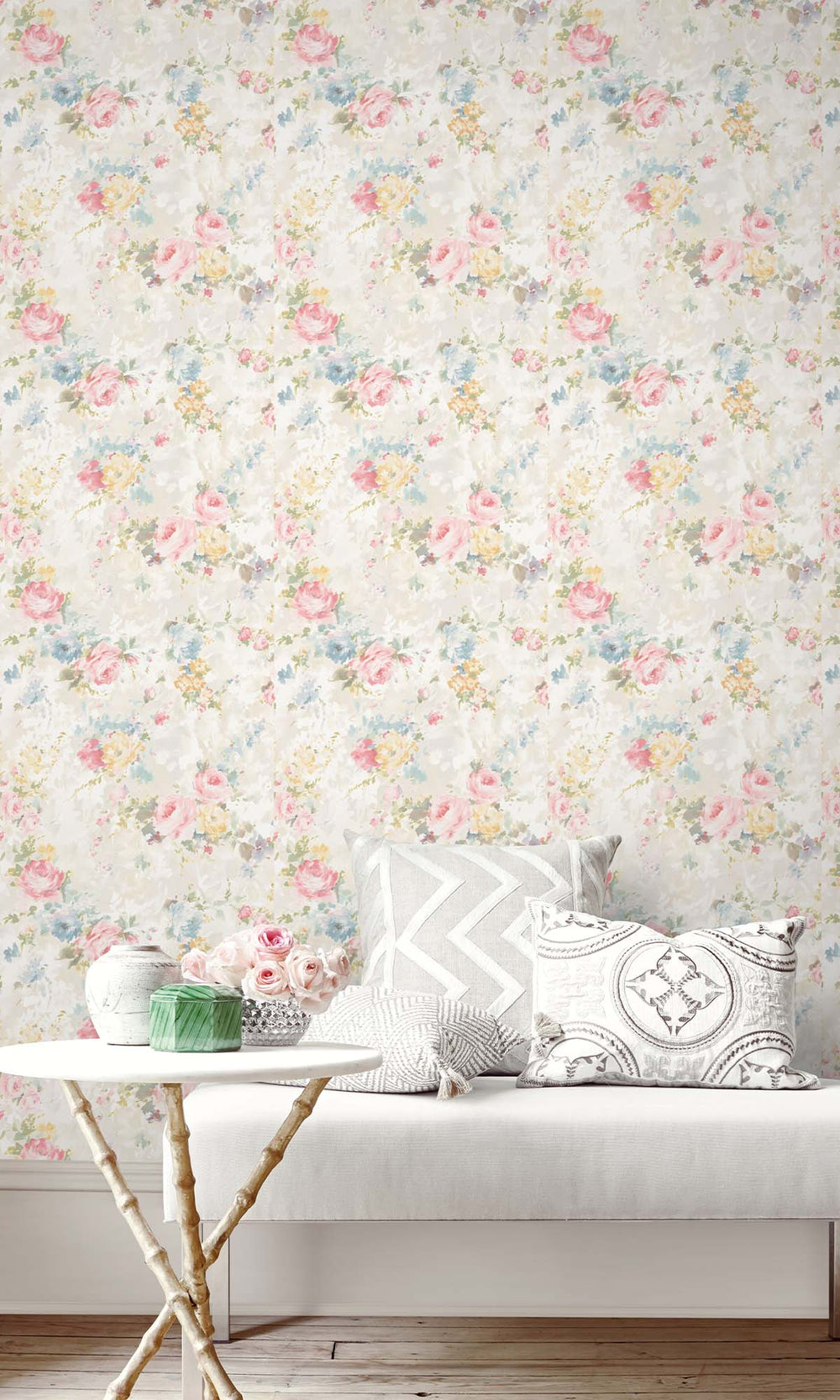 Blue - Multicolor Blooming Roses Peel & Stick Wallpaper RPS10533