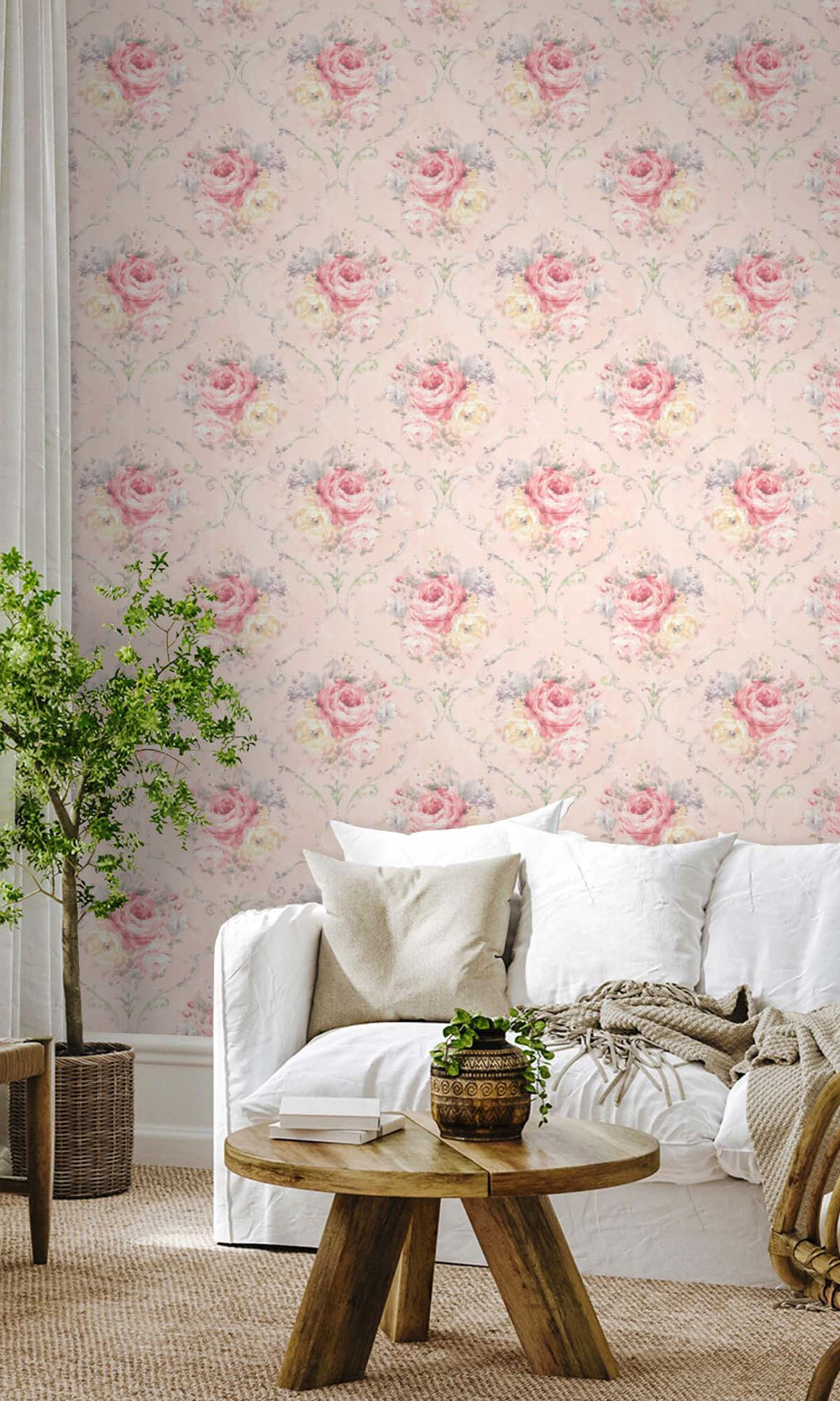 Tranquil Peach Floral Bouquet Peel & Stick Wallpaper RPS10534