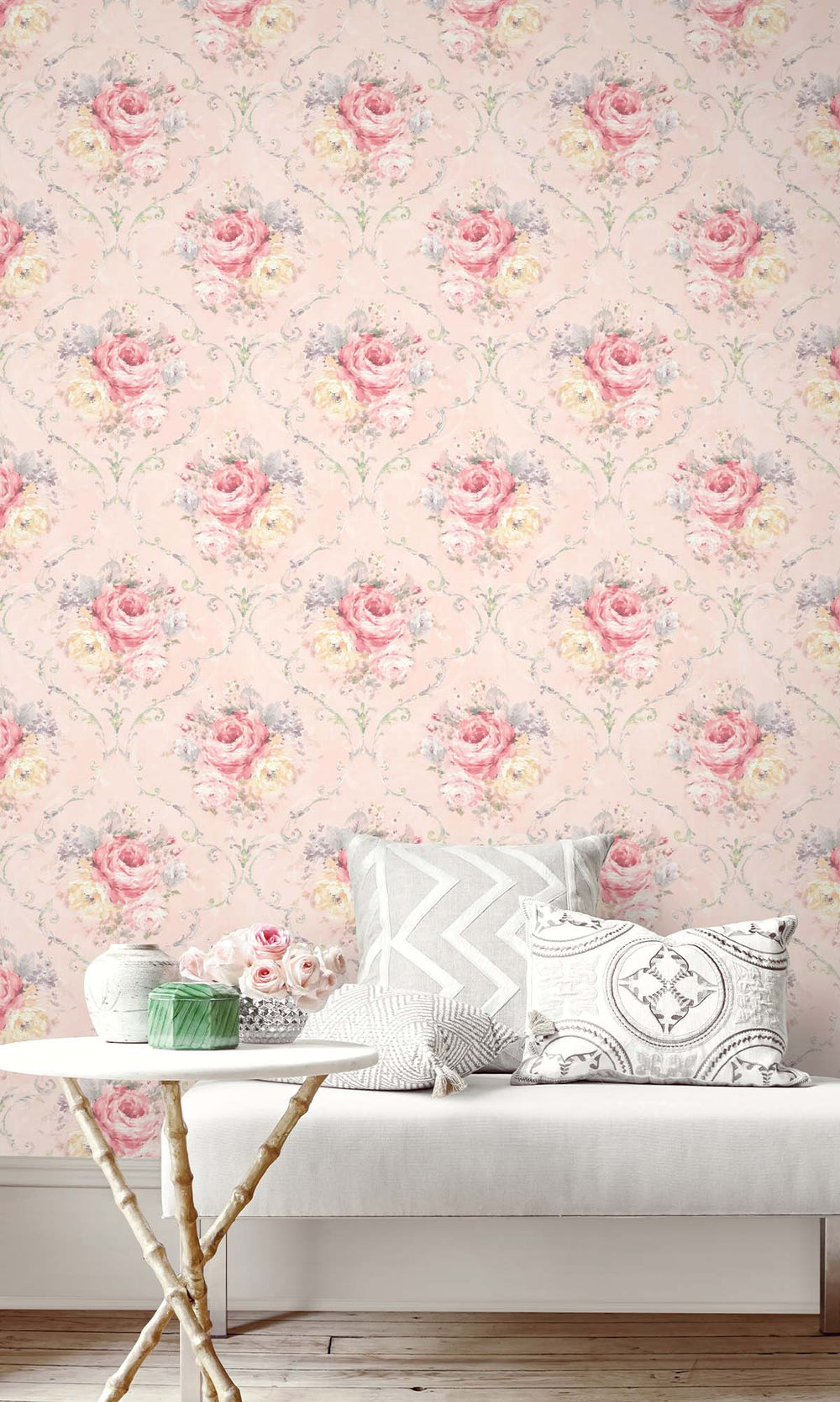 Tranquil Peach Floral Bouquet Peel & Stick Wallpaper RPS10534