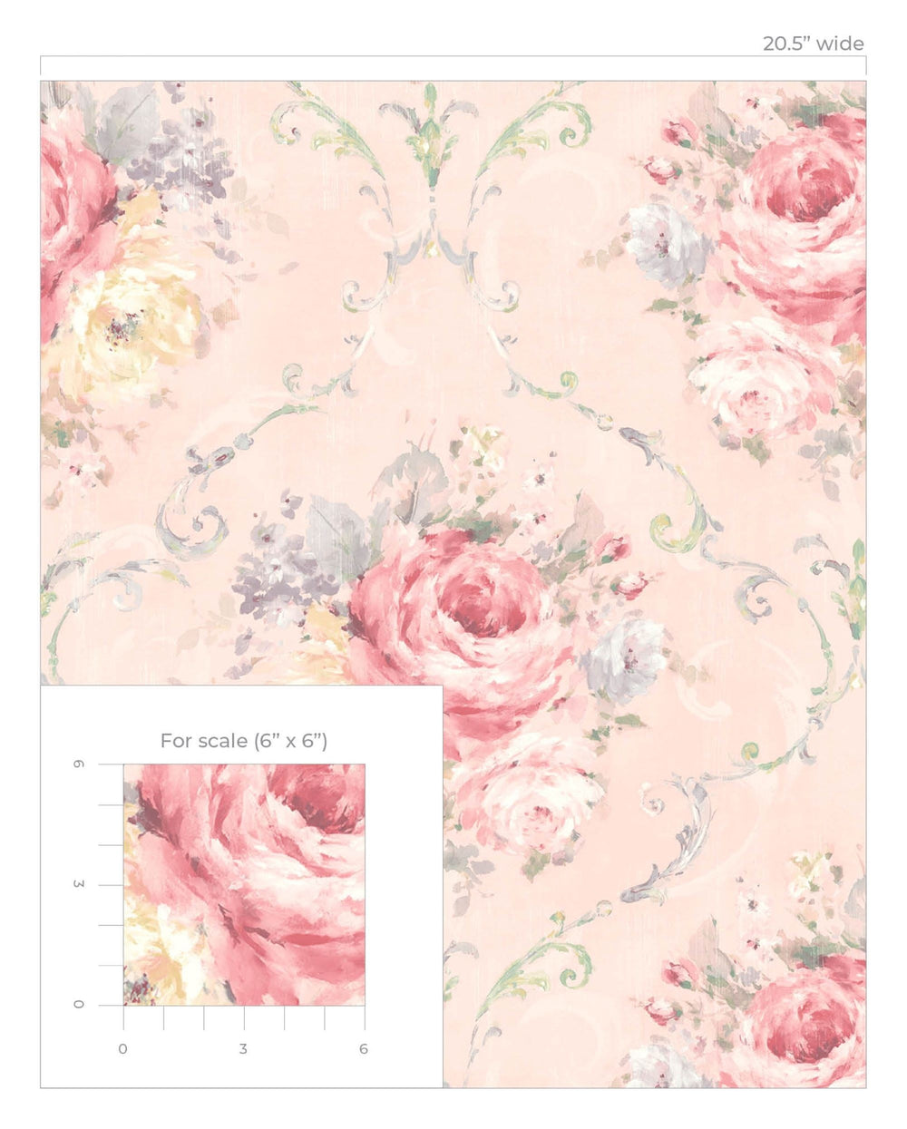 Tranquil Peach Floral Bouquet Peel & Stick Wallpaper RPS10534