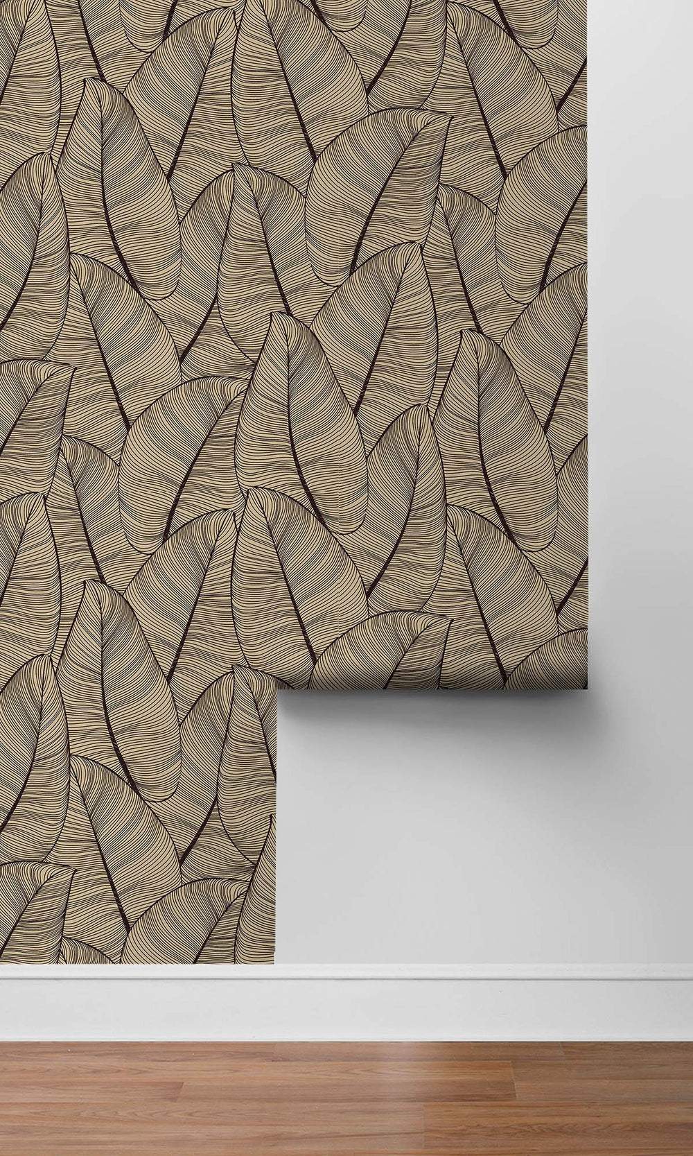 Rattan Palm Gold Painterly Leaves Peel & Stick Wallpaper RPS10536