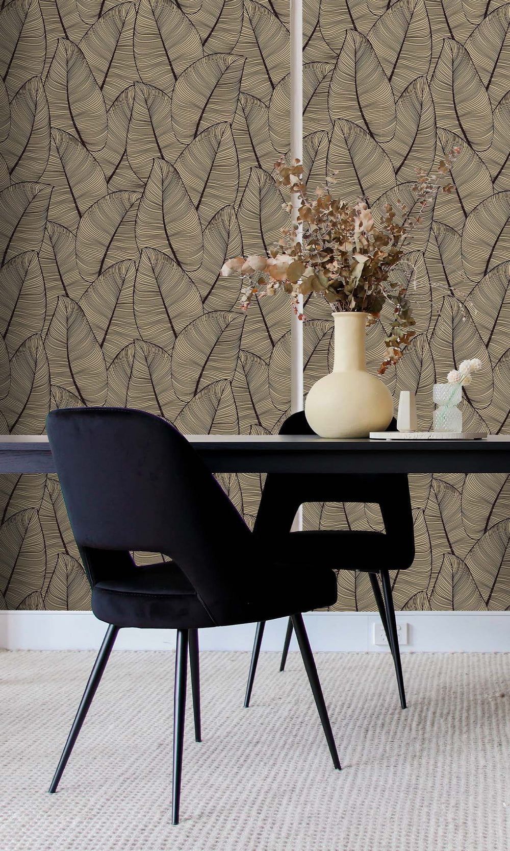 Rattan Palm Gold Painterly Leaves Peel & Stick Wallpaper RPS10536