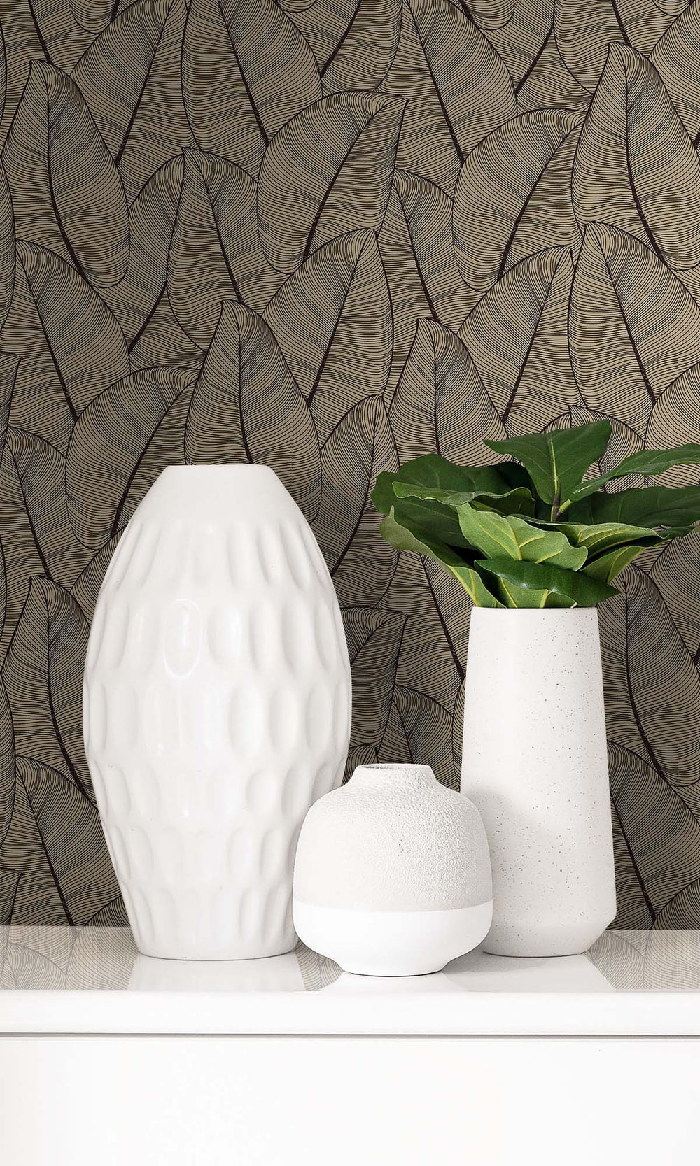 Rattan Palm Gold Painterly Leaves Peel & Stick Wallpaper RPS10536