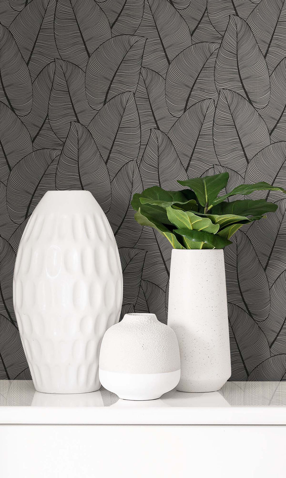 Antique Silver Painterly Leaves Peel & Stick Wallpaper RPS10537