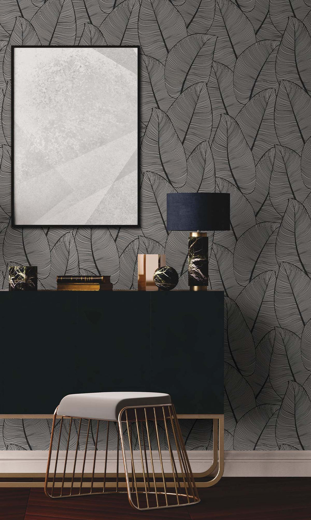 Antique Silver Painterly Leaves Peel & Stick Wallpaper RPS10537