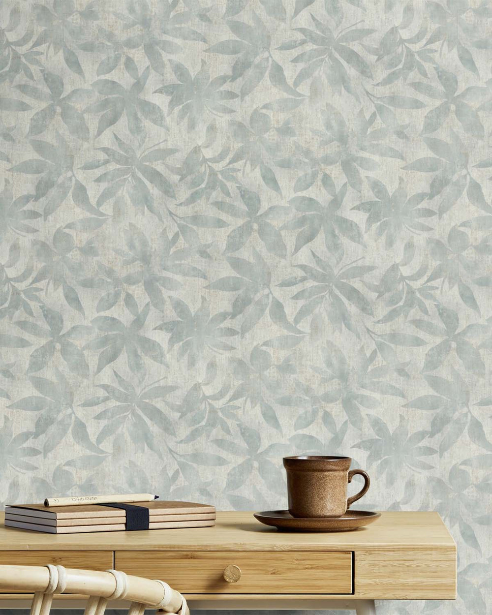 Grey Jade Textured Floral Leaves Wallpaper R10538