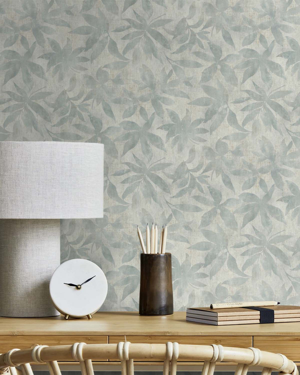 Grey Jade Textured Floral Leaves Wallpaper R10538