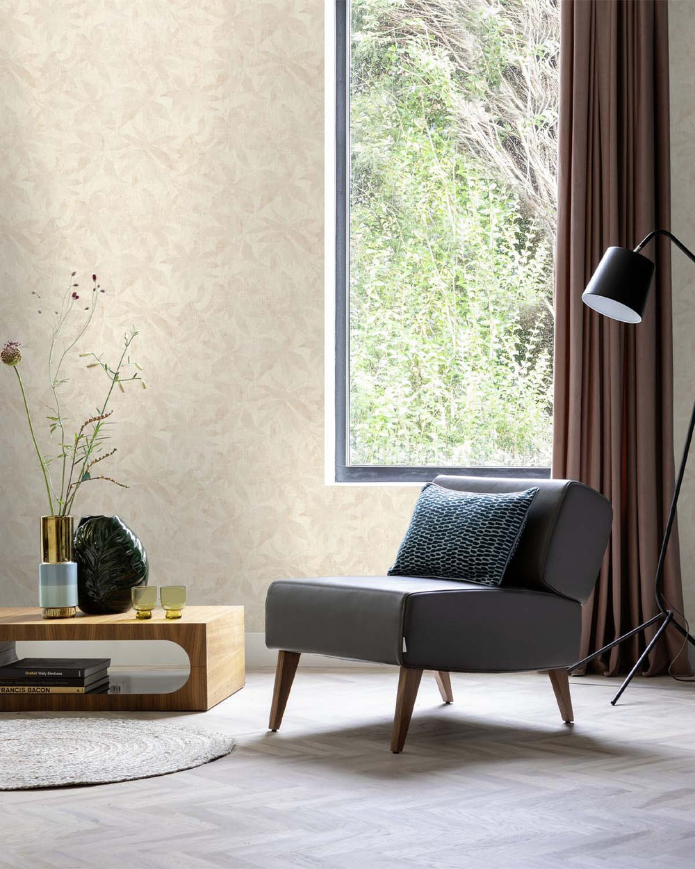 Antique White Textured Floral Leaves Wallpaper R10540