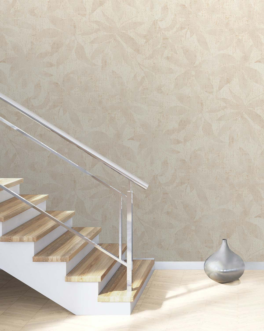 Antique White Textured Floral Leaves Wallpaper R10540